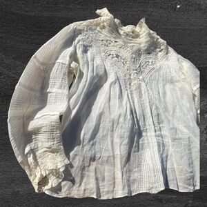 Antique linen with sewn buttons high neck